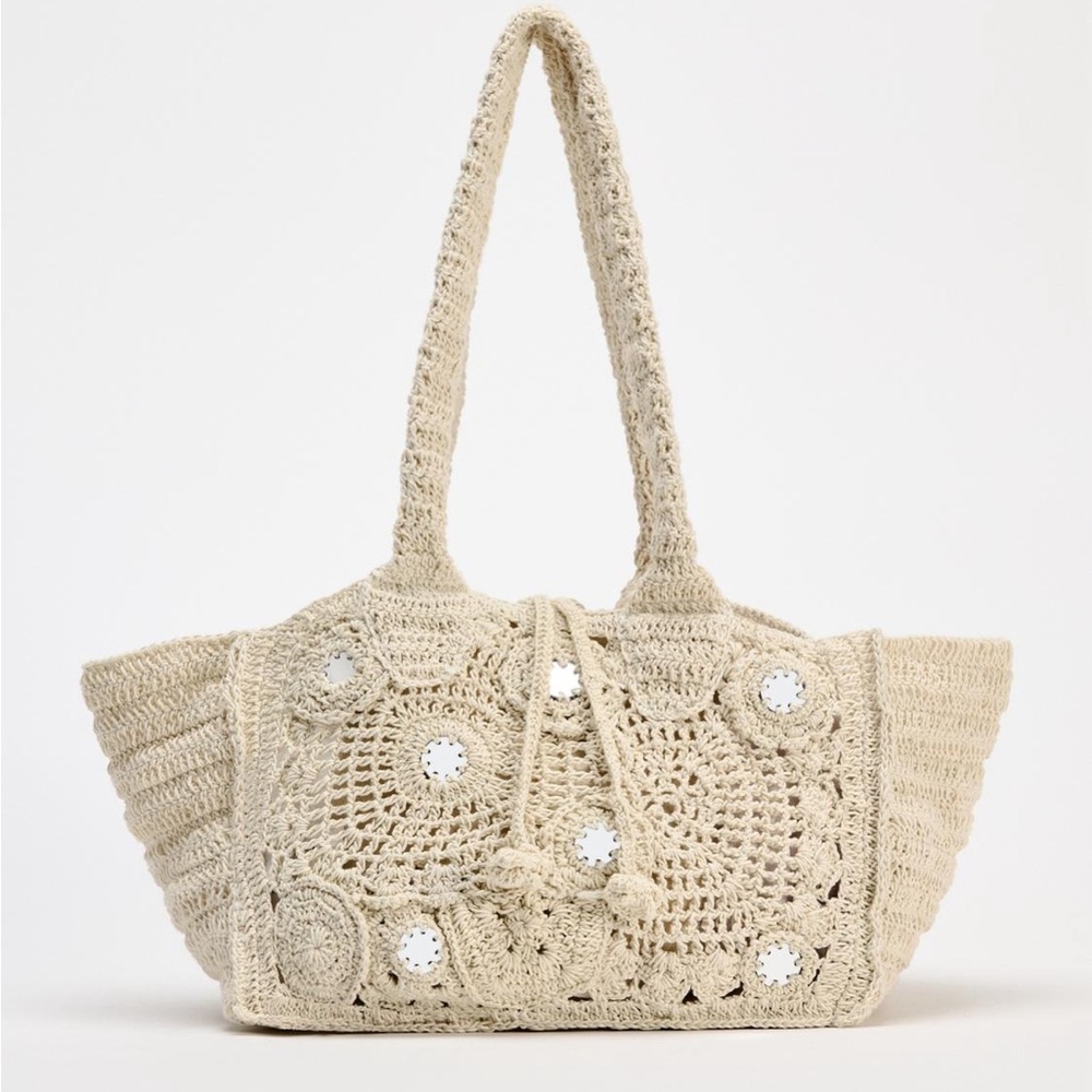 Zara Cream Crochet Mirrored Bag